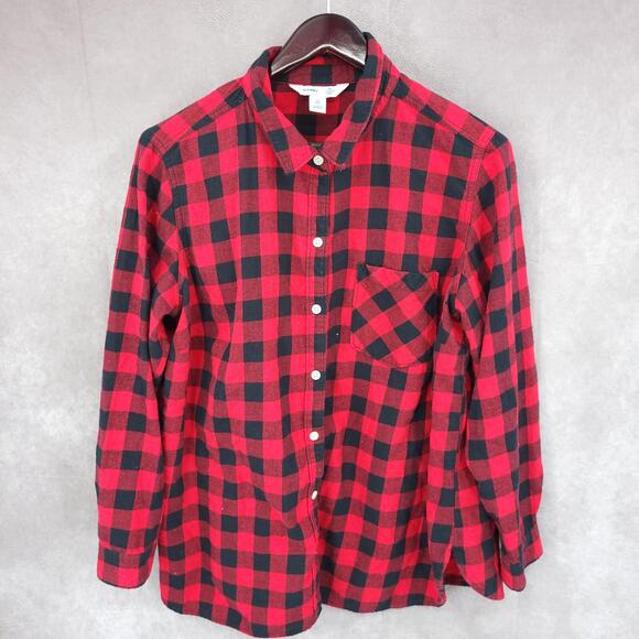 Old Navy Top Womens 2X Plus Size Red Buffalo PLaid Flannel Button Up Long Sleeve - Picture 1 of 10